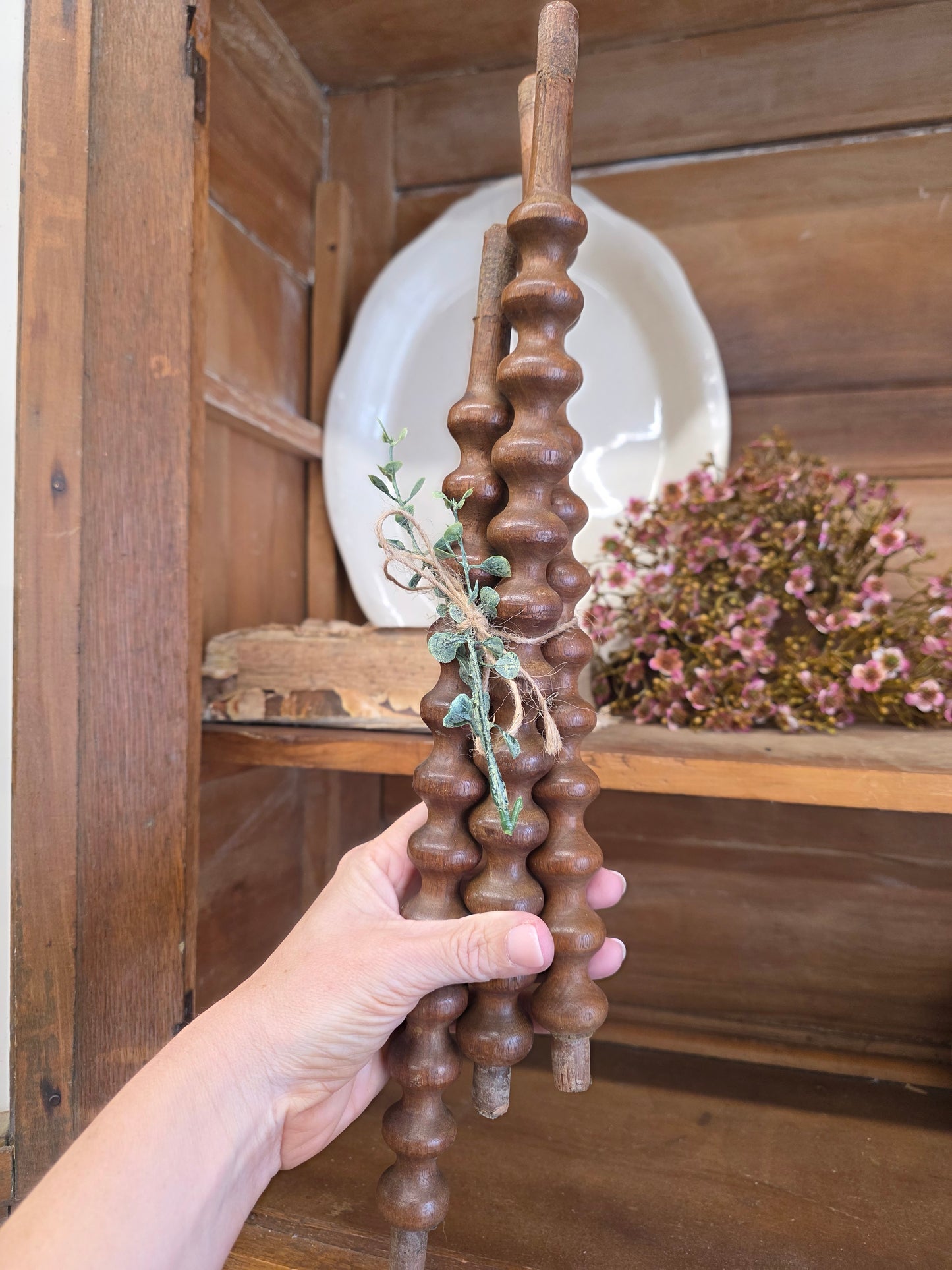 14in set of 3 wooden spindles