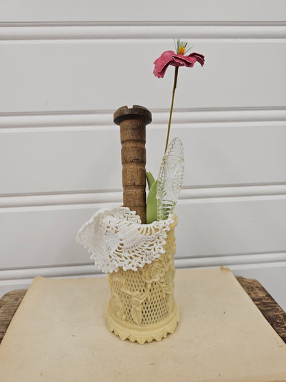 Vase with Spool & Floral Vignette