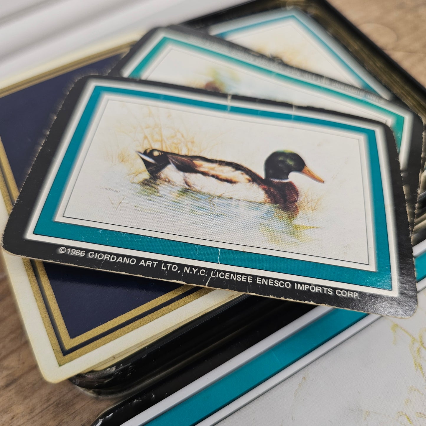 1986 Duck Metal Tin Card Holder, Enesco Hong Kong