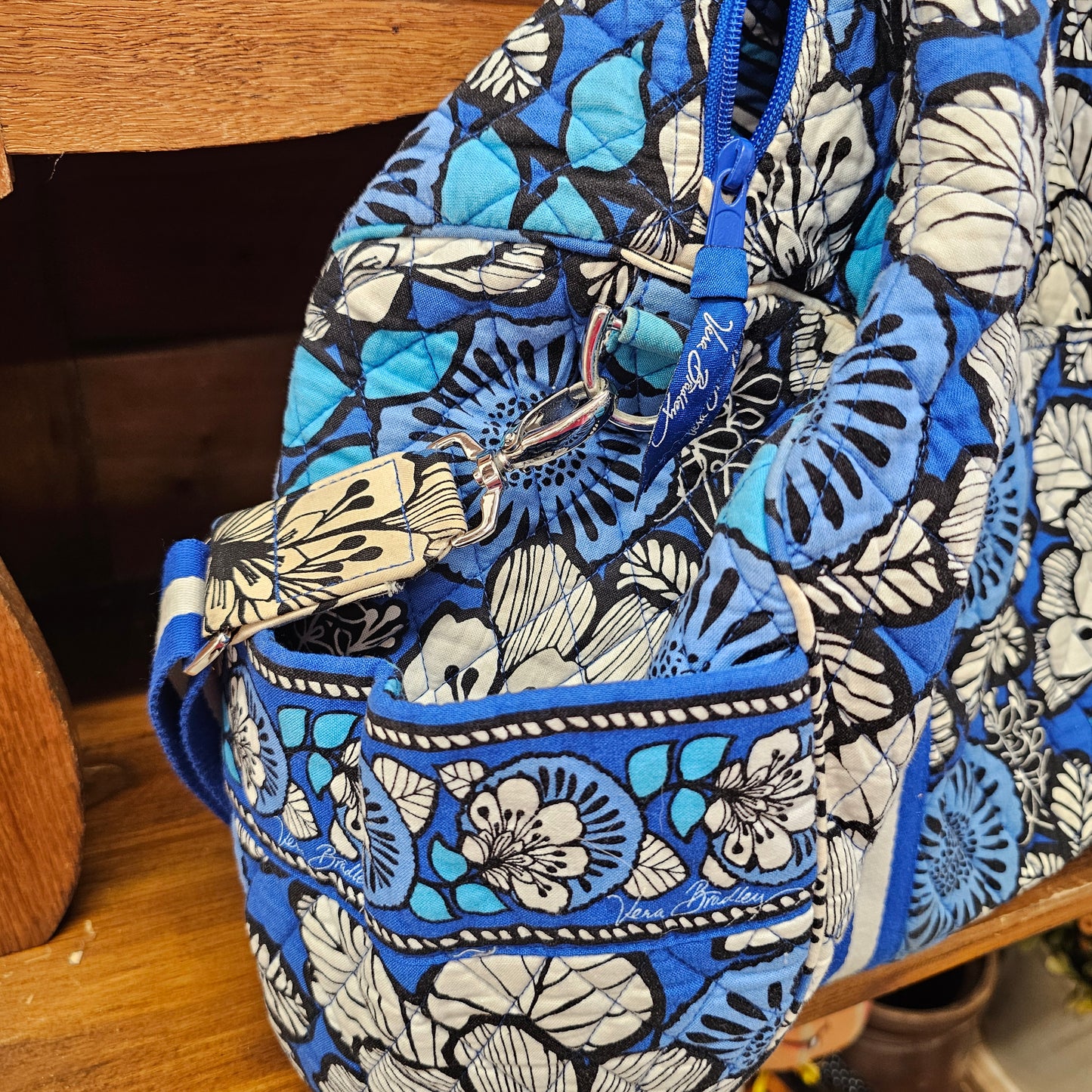 Vera Bradley blue bayou travel duffle bag, approx 19" x 17"