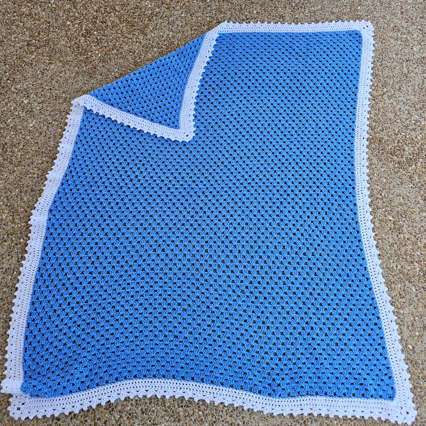 Blue and white Afghan, approx 53" x 56"