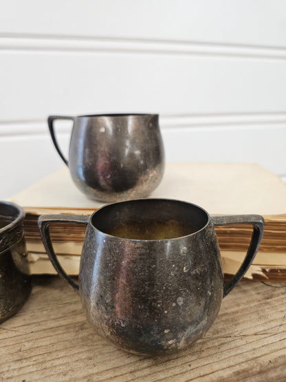 Set of 3 Silver Plated Sugar, Creamer, & Mug