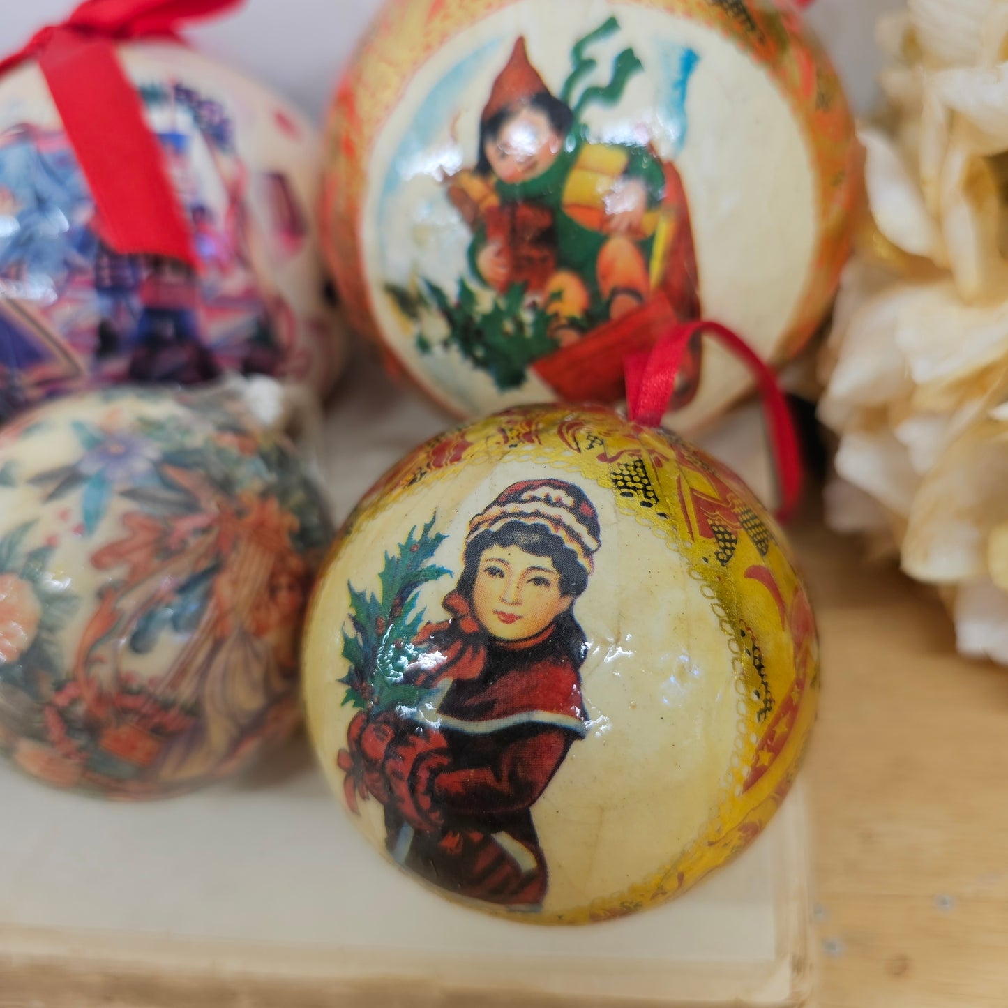 Set of 7 paper mache ornaments