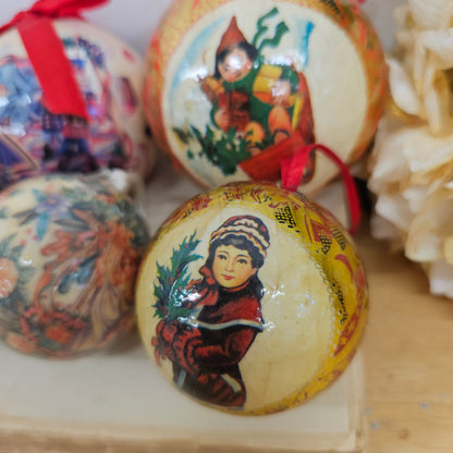 Set of 7 paper mache ornaments