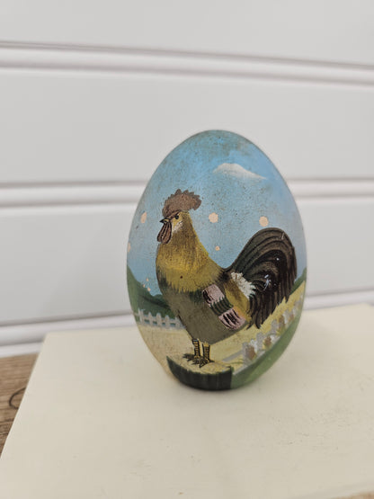 hand painted egg - rooster farm scene
