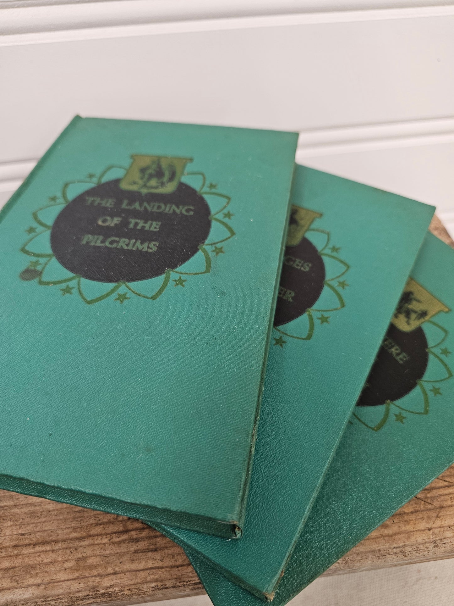set of 3 teal/green vintage books