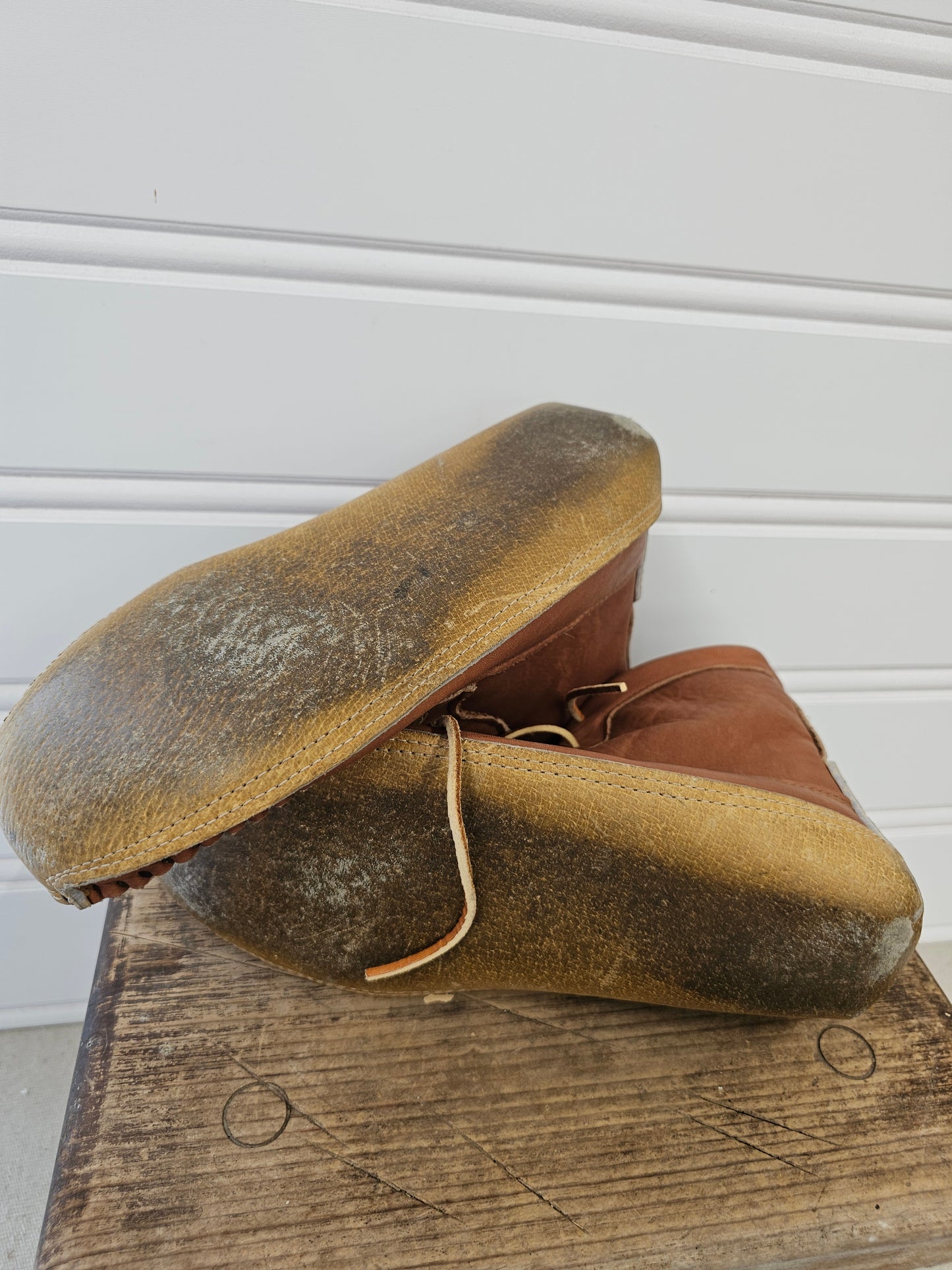 Men's Brown Leather handmade Moccasin Boots, Written 8 Inside