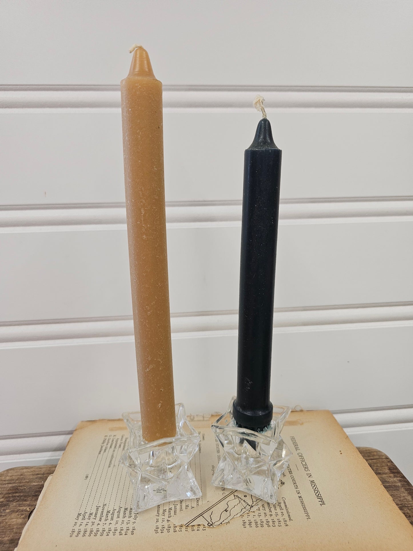 Set of 2 Avon Crystal Taper Candle Holders with candles