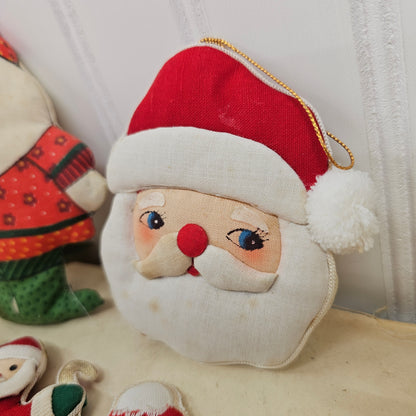 Set of 5 fabric Santa ornaments