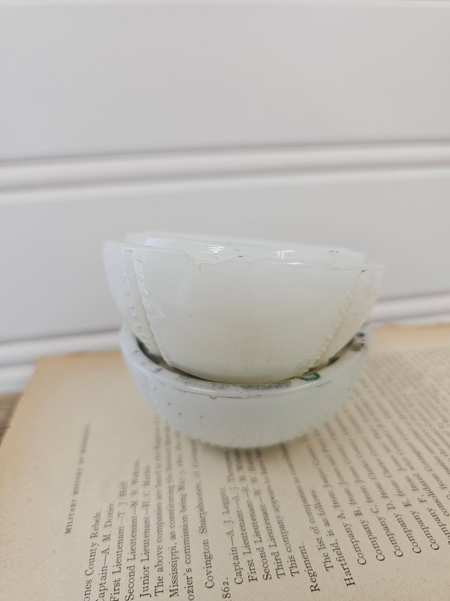 Anchor Hocking Milk Glass Baseball, Chipped on Edge