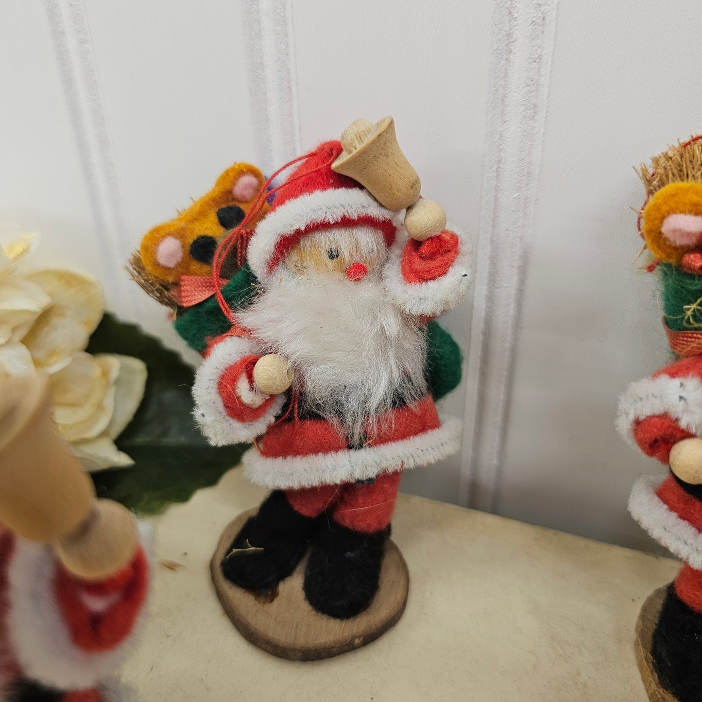 Set of 4 felt Santa ornaments- one missing bear