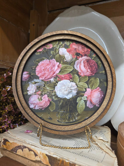 8" Round Pink Roses Art