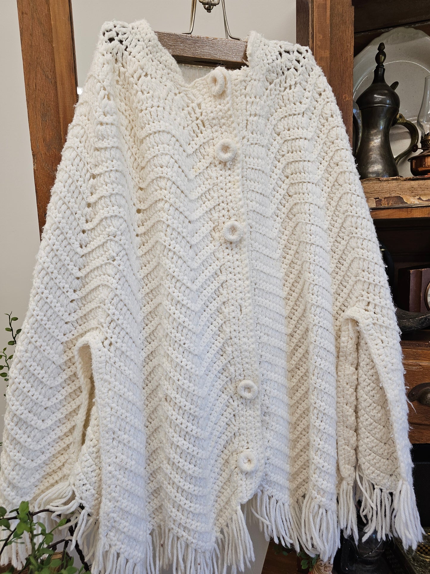 Crochet Cream White Poncho/Cape, Missing a Button