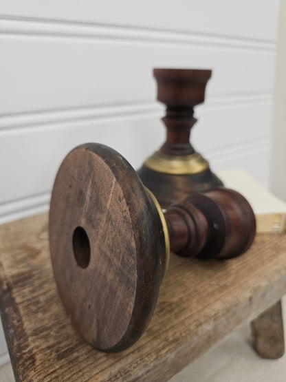set of 2 vintage wood and gold candle holder