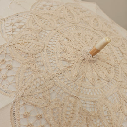 Cotton Lace Parasol Umbrella with Cover, 100% Cotton