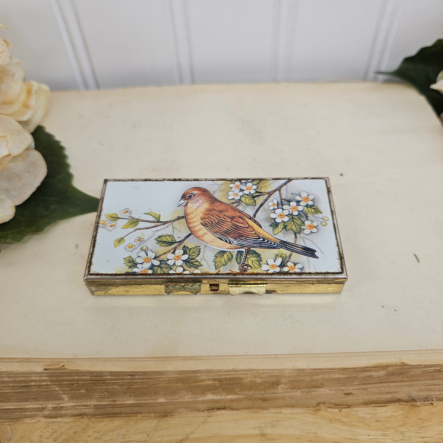 vintage Brass bird pill case