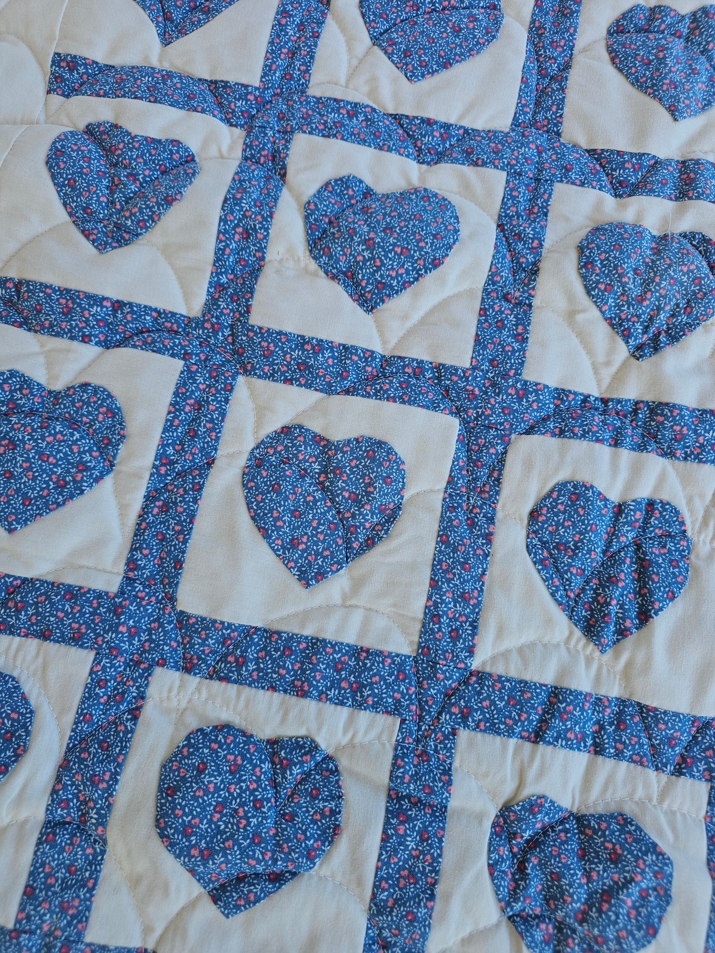 Blue Heart Baby Quilt, approximately 43" x 32"