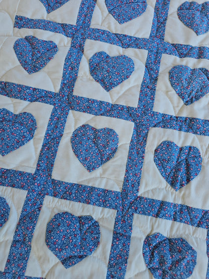 Blue Heart Baby Quilt, approximately 43" x 32"