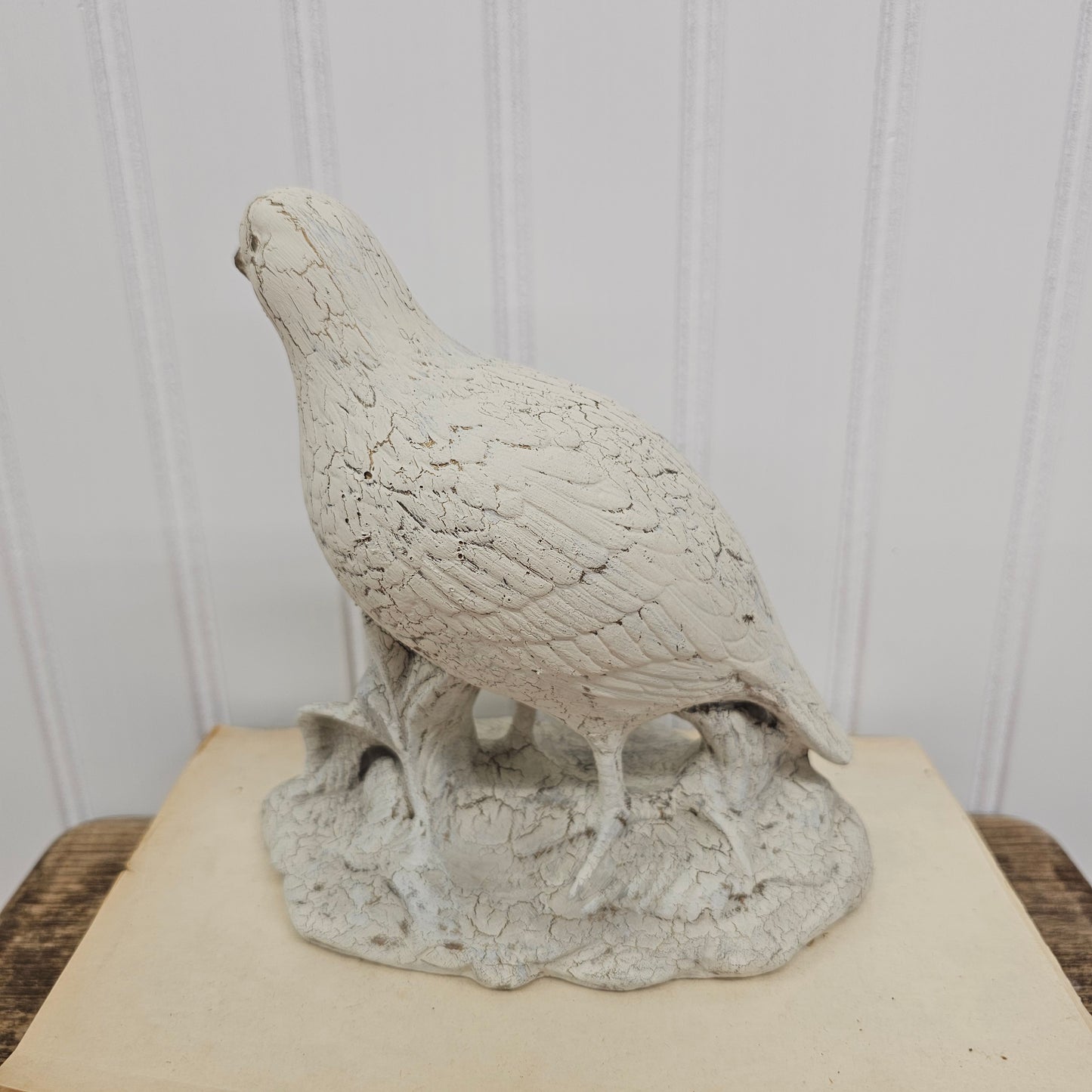 gold and white Crackle ceramic quail