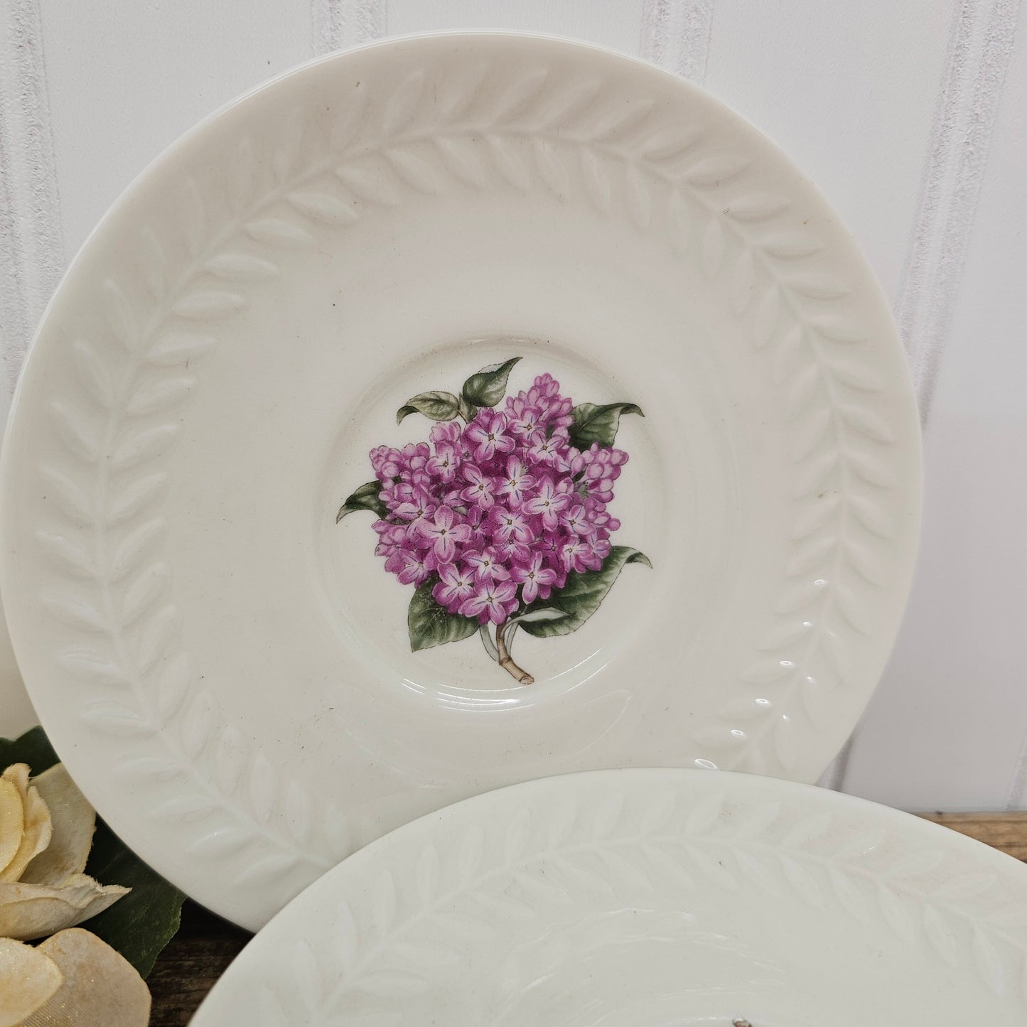 3 Theodore haviland new york porcelain saucers, usa - lilac hydrangea