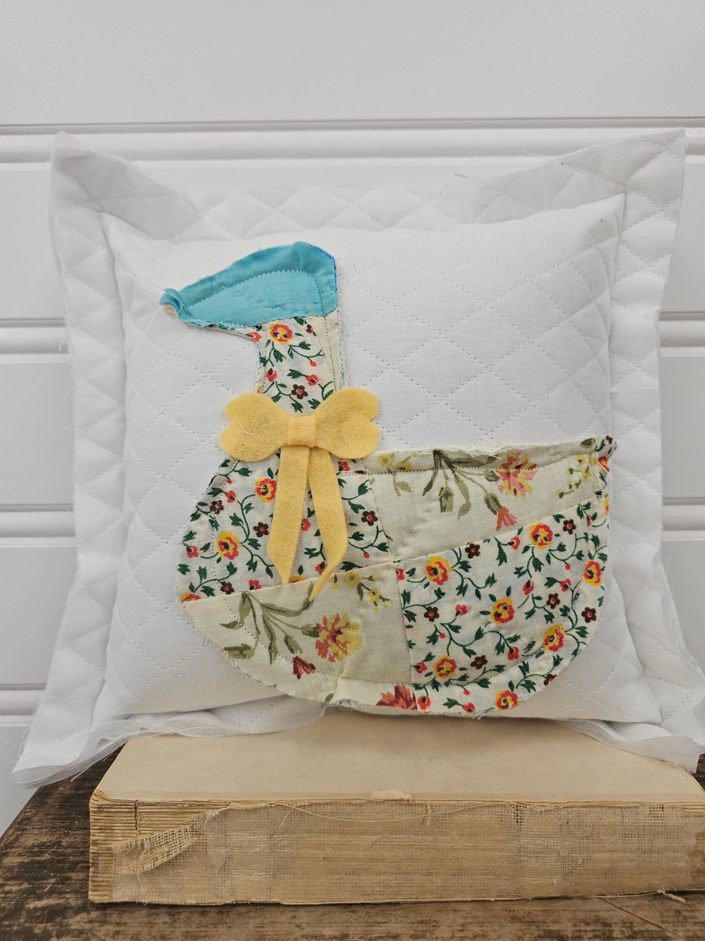 12" x 12" Porch Goose Pillow Upcycled Vintage Quilt Cottage Decor