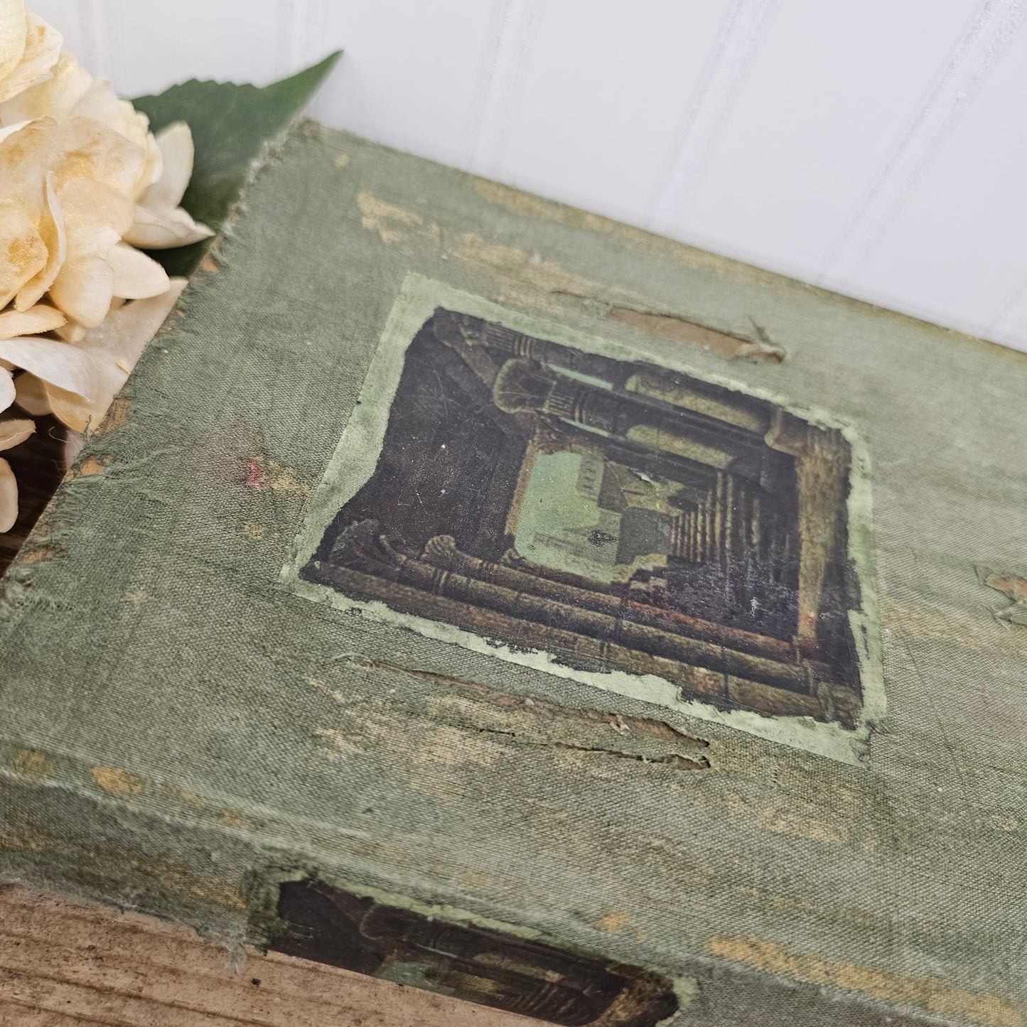 Green faux book shadow box