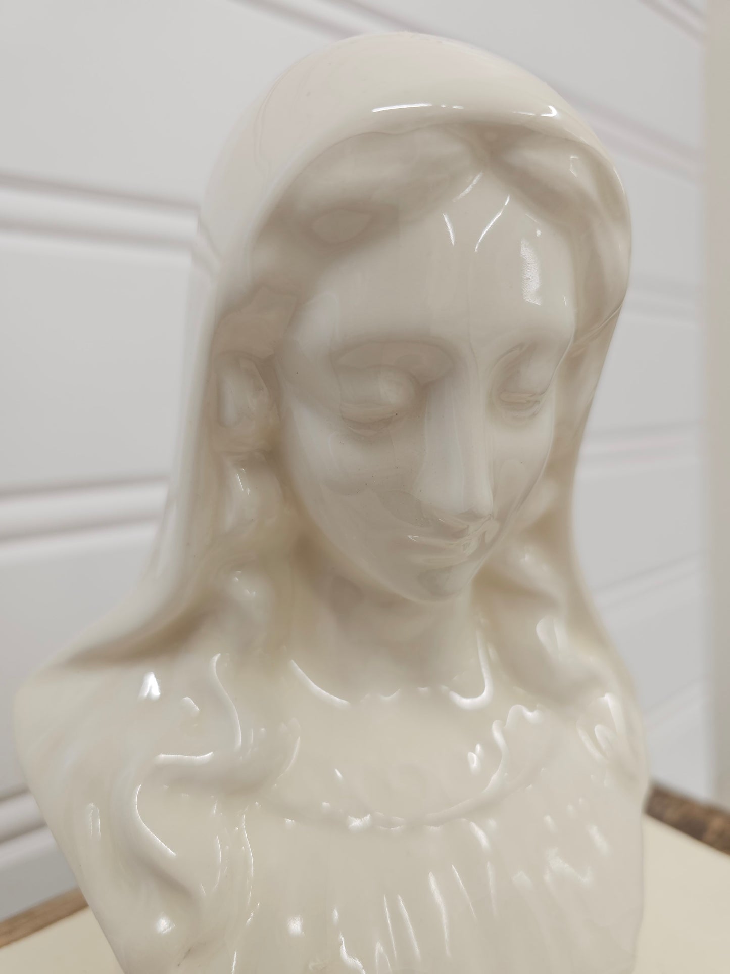 vintage Glossy white Mary bust statue - has some crazing