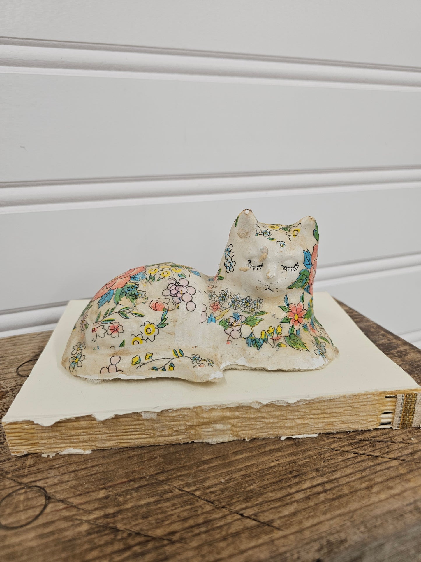 vintage decoupage floral cat