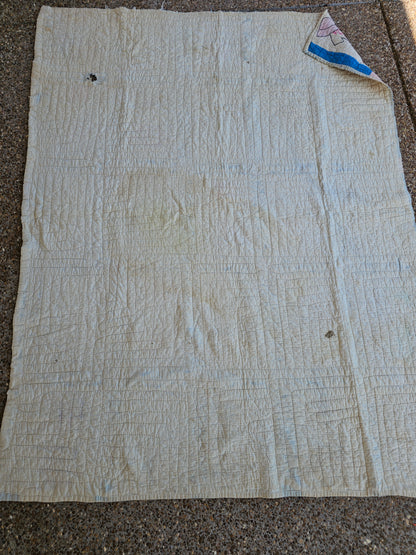 "Overall Sam" Handmade Quilt, approximately 77" x 58" - as is