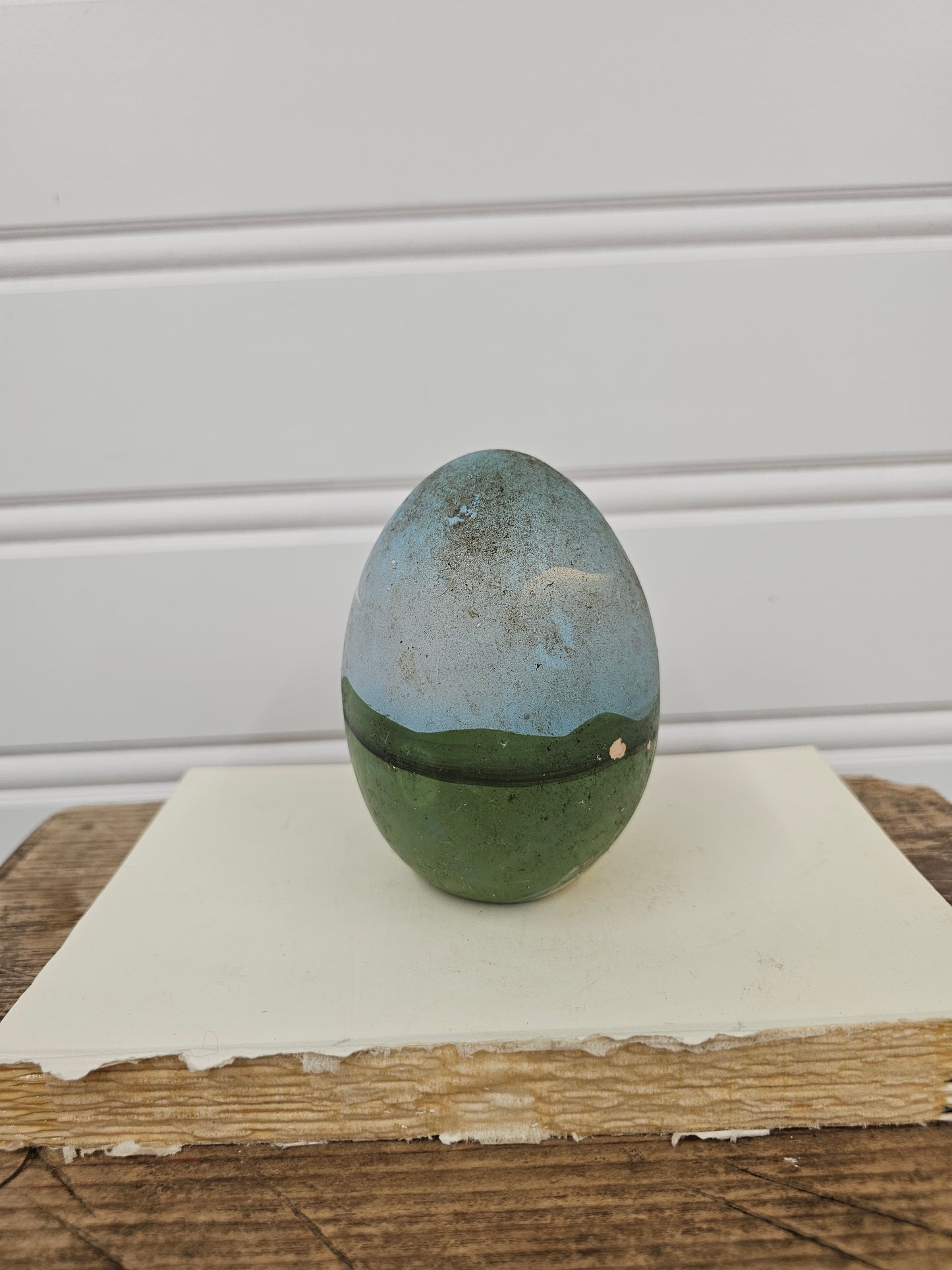 hand painted egg - rooster farm scene