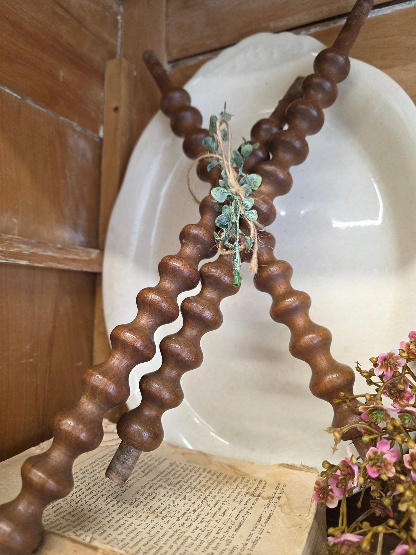 14in set of 3 wooden spindles
