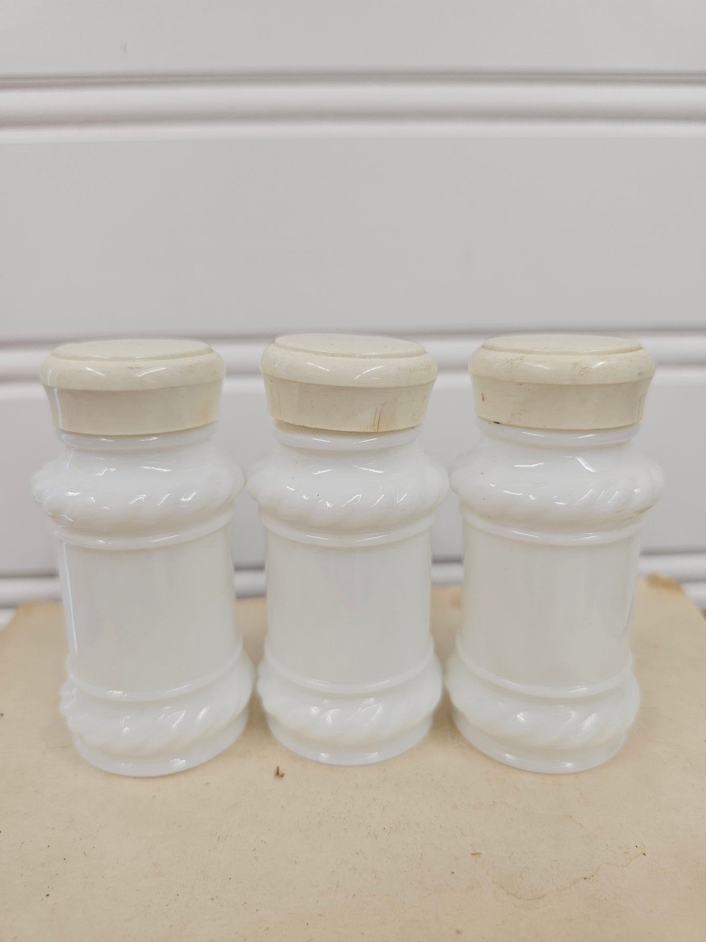 Set of 3 Milk Glass Spice Jars