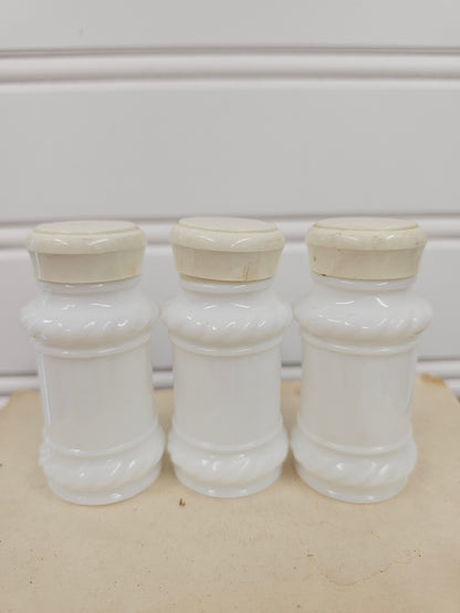 Set of 3 Milk Glass Spice Jars