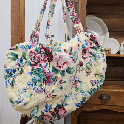 vintage Yellow floral duffle bag approx. 23" x 14"
