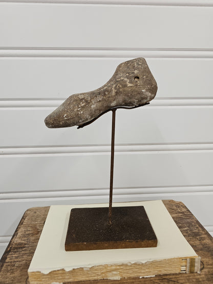 rustic shoe mold on metal stand