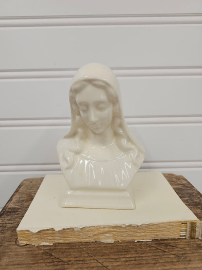 vintage Glossy white Mary bust statue - has some crazing