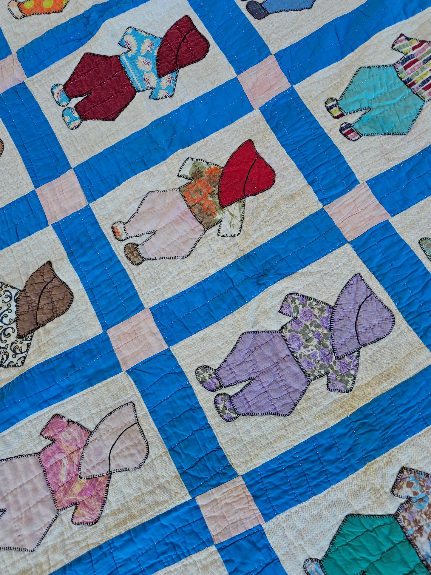 "Overall Sam" Handmade Quilt, approximately 77" x 58" - as is