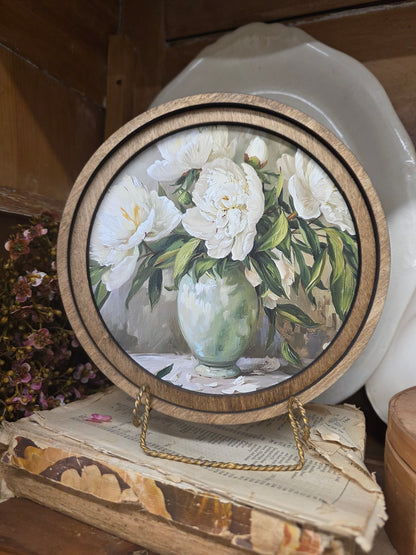 8" Round Muted Peony Art
