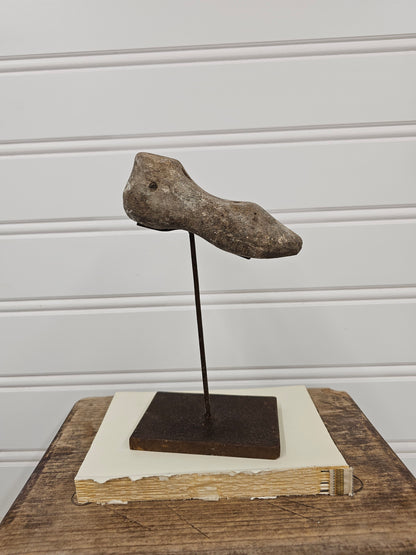rustic shoe mold on metal stand