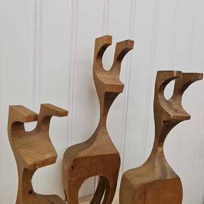 Set of 3 handmade wooden deer - MCM