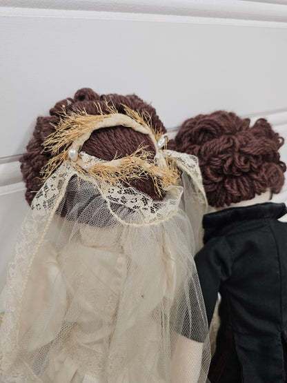 set of handmade bride and groom dolls