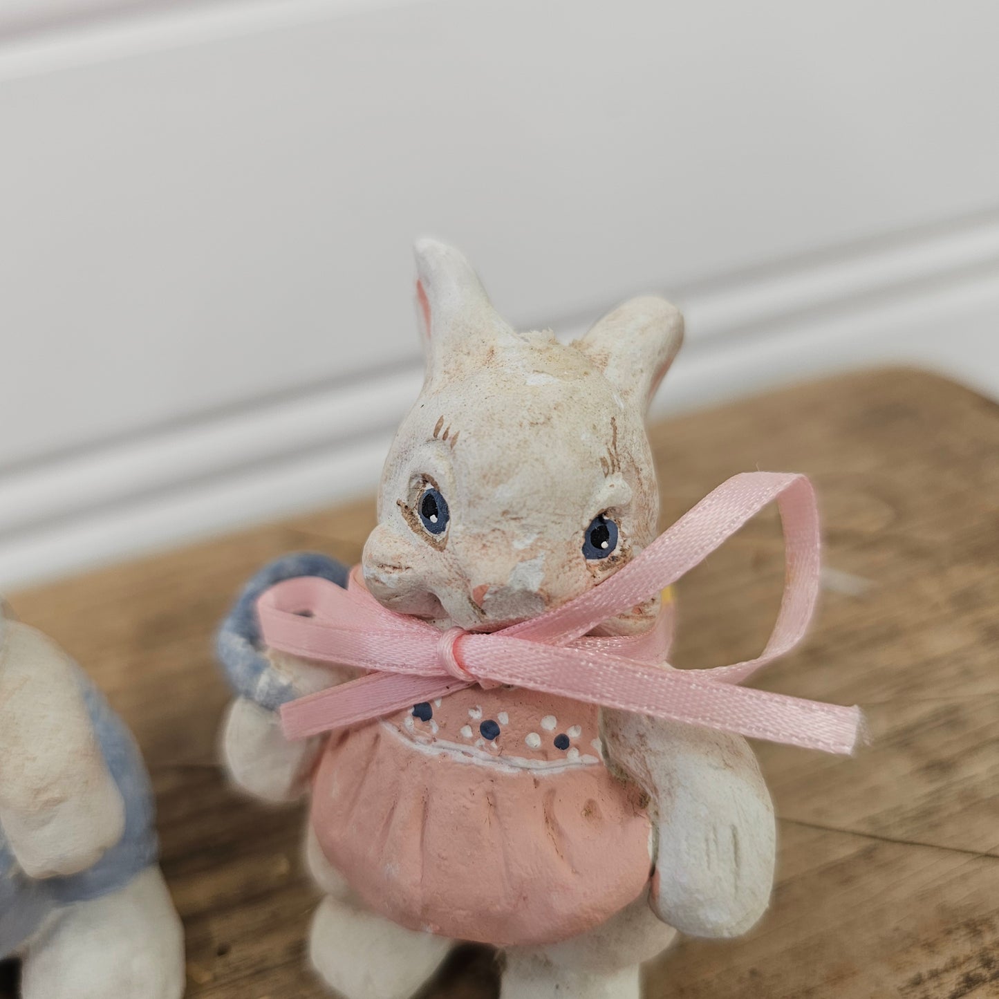Set of 2 Dreamsicles Cherubs Figurine Bunny Rabbits With Blue Ribbons - as is