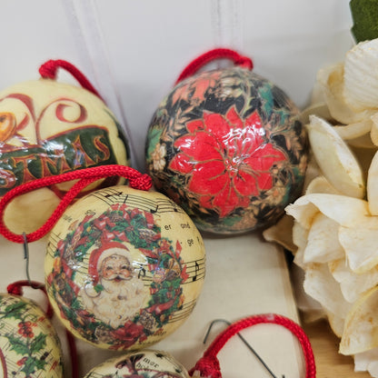 Set of 9 paper mache ornaments