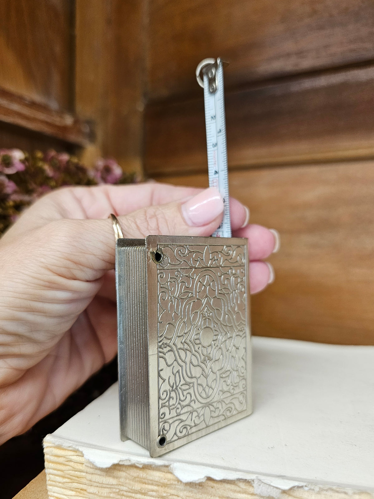 silver engraved book Library Measuring Tape