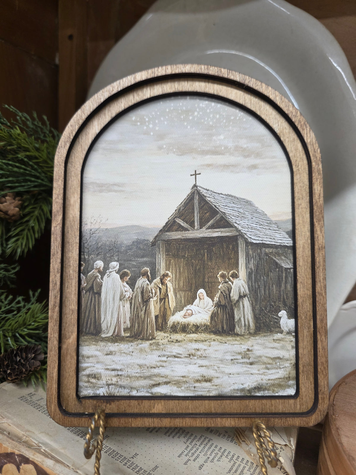 6 x 8" Arch Top Nativity Scene Framed Art