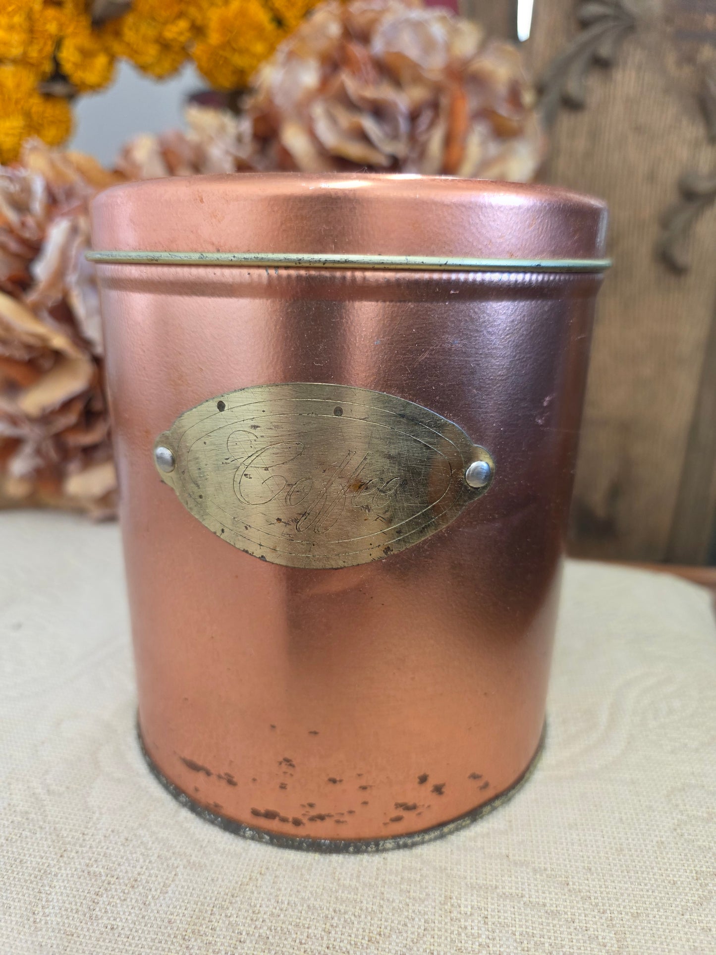 vitnage copper colored coffee can