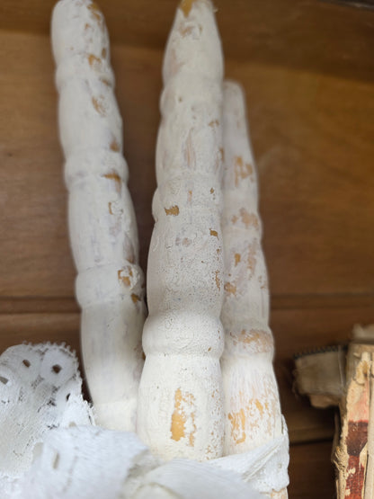Set of 3 chippy white wood spindles