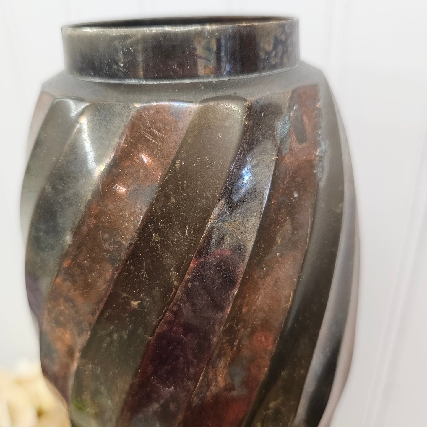 beautiful tall brass & copper vase twisted swirl, made in india