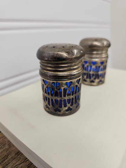 vintage cobalt blue and silver salt and pepper shakers