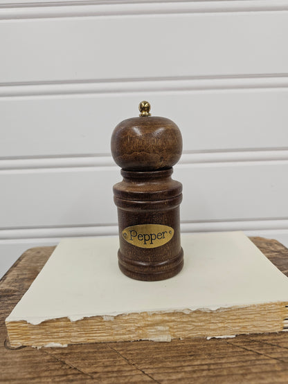 vintage wood and brass pepper grinder